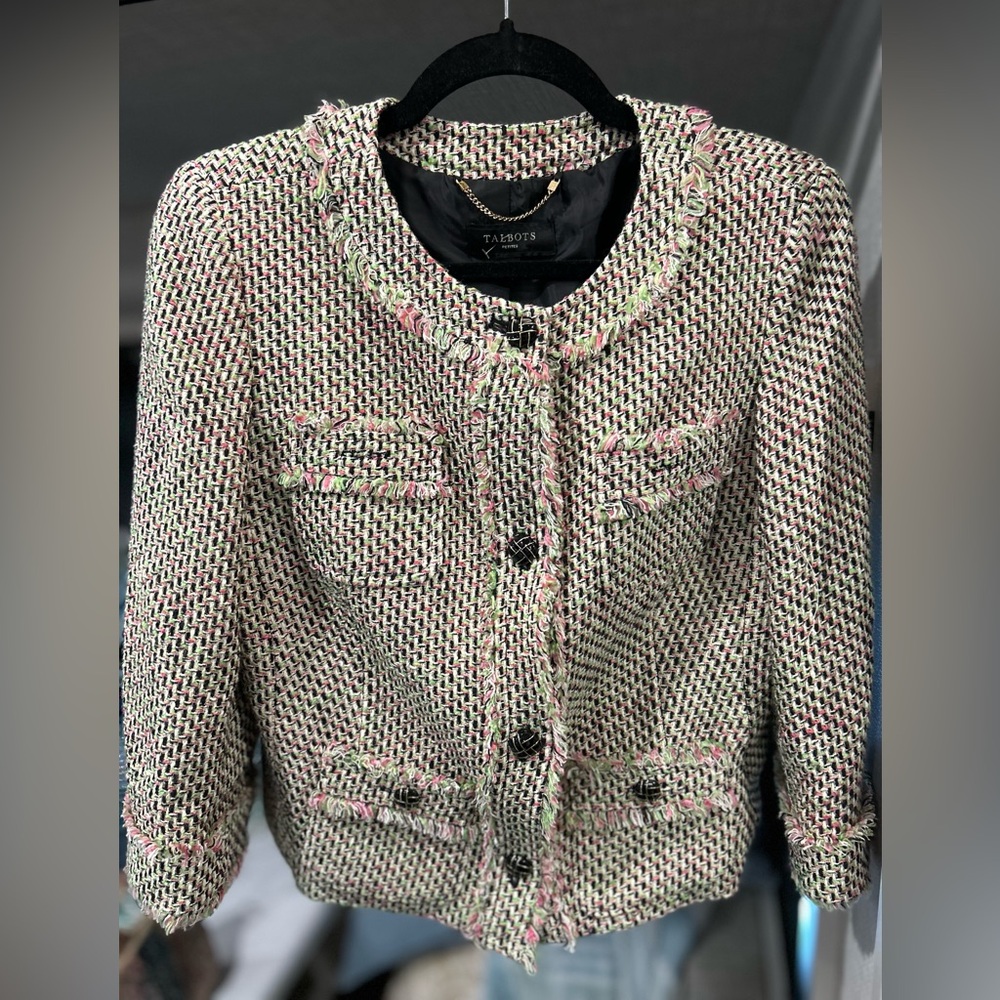 Talbots Women's Pink and Black Tweed Blazer